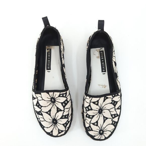 Alice + Olivia Women EU 39 Bradley Espadrilles Sneakers White Black Floral Slip - Picture 8 of 9